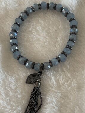 Beautiful Gray/blue Beaded Tassel Bracelet - Women's Jewelry